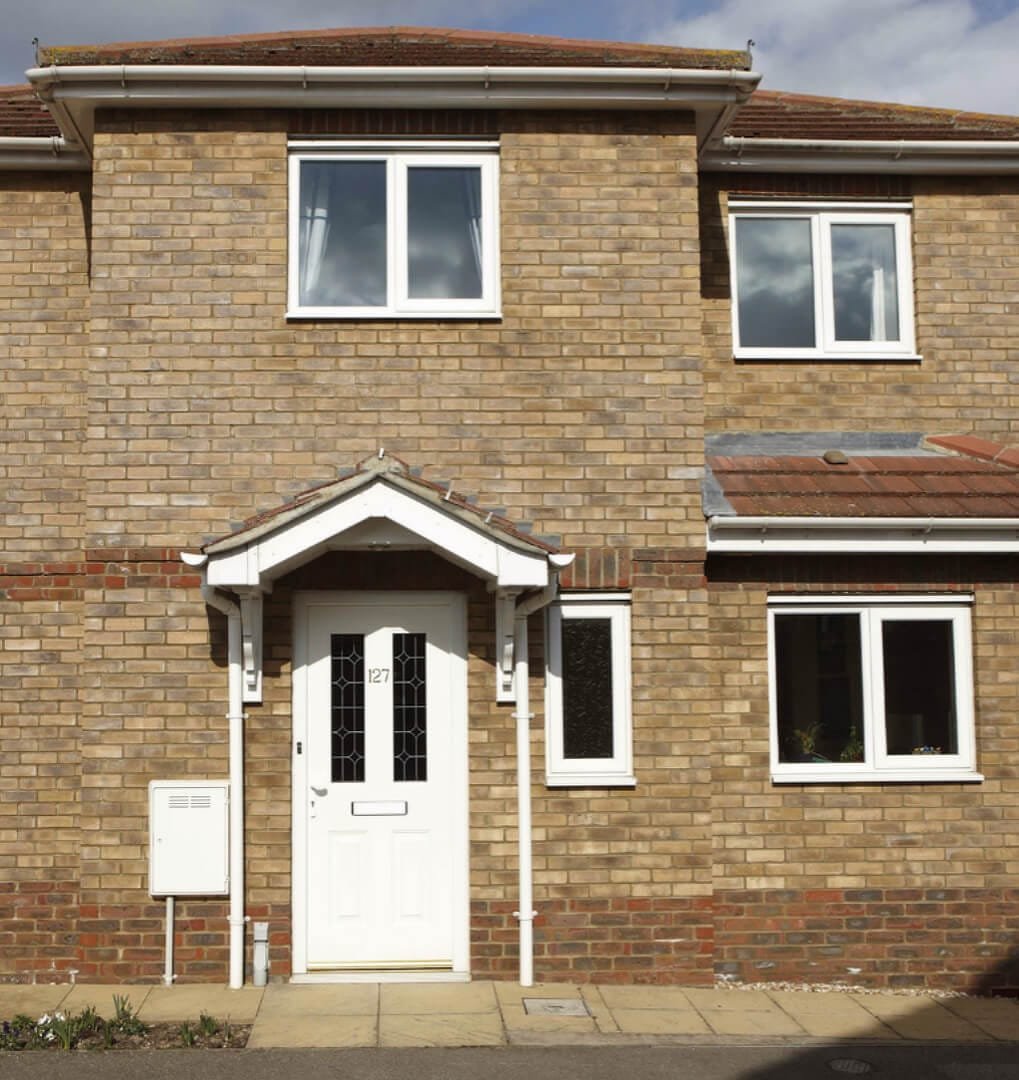 composite door on modern house white half glazed