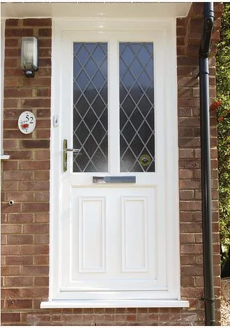 upvc white front door half glazed with lead effect glass
